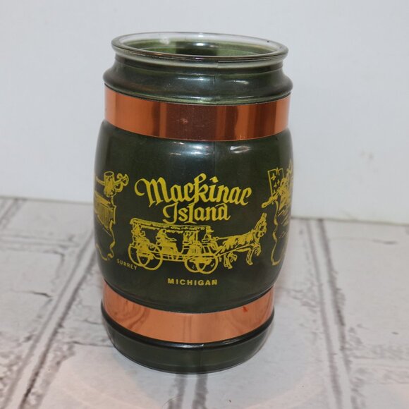 🏞️ Mackinac Island Mug · Vintage Glass, Wood & Copper · 5" Tall - Picture 1 of 6